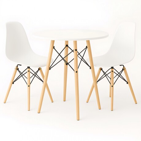 Juego de comedor Con Mesa Circular de 80cm + 2 Sillas Eames Blanco