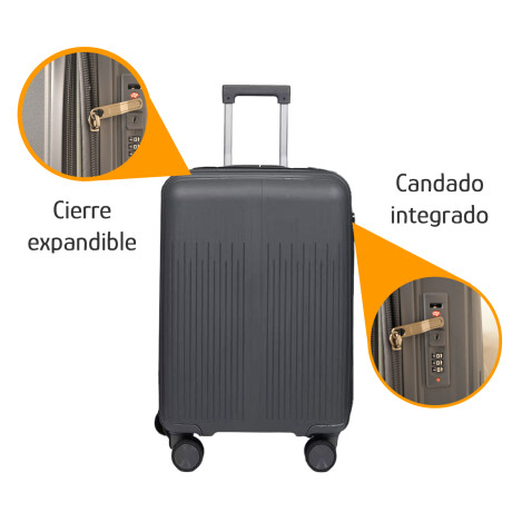 Valija Grande Rígida Cierre Expandible Candado Ruedas 360° Gris Oscuro