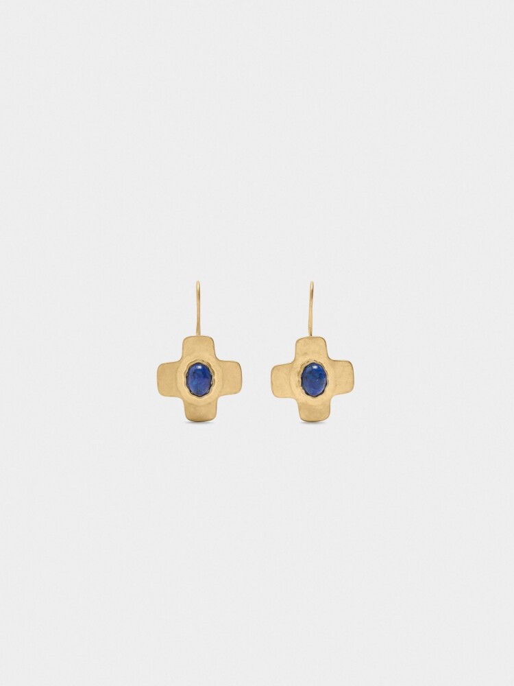 Pendientes Cruz Con Piedra azul