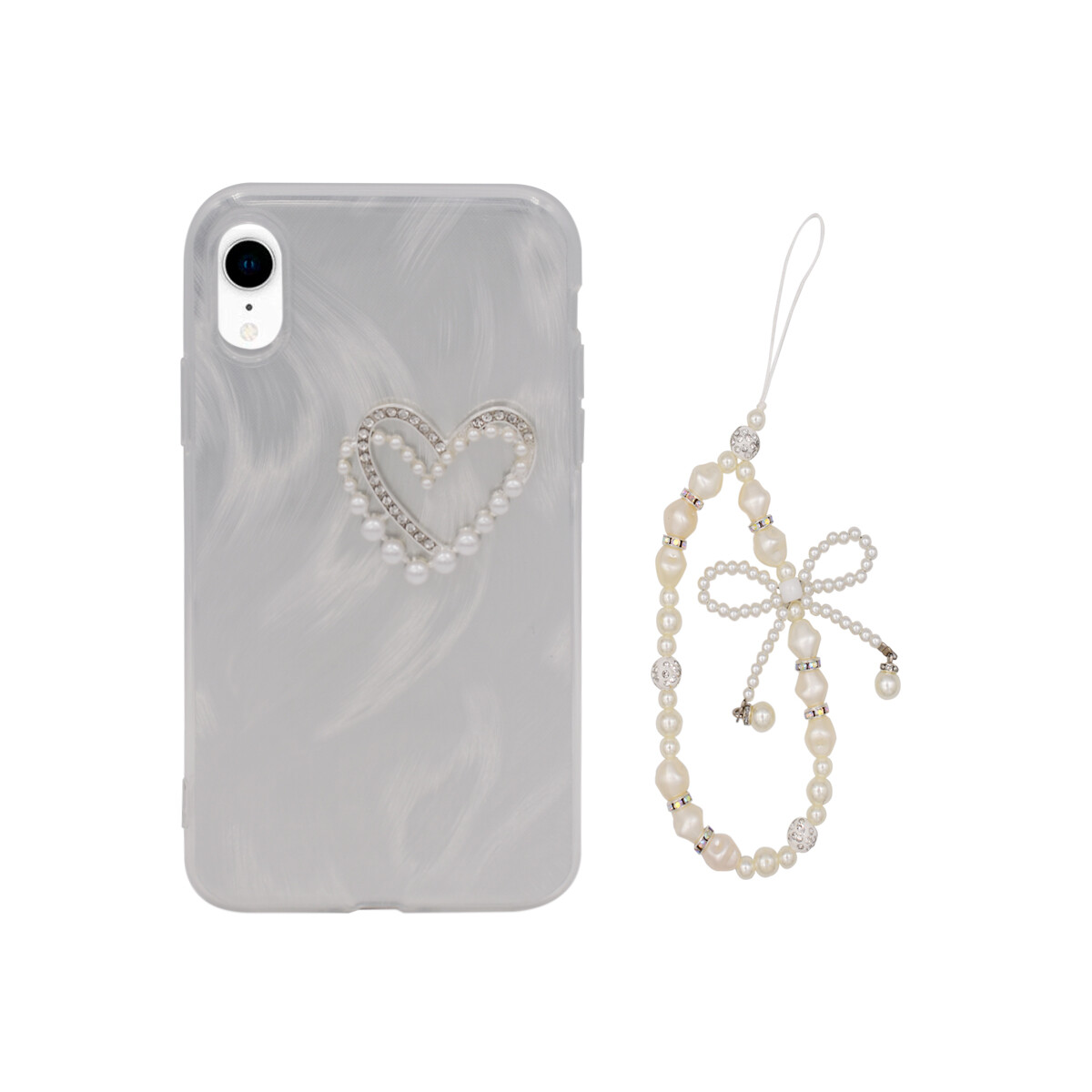 Protector para iPhone XR diseño corazón + correa 