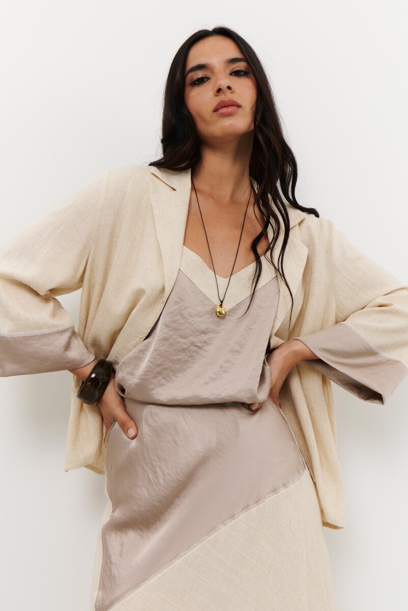 CHAQUETA LINO SATEN - BEIGE 