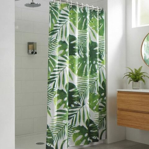 Cortina Baño Bukara con Argollas 180 x 180 cm 299 HOJAS VERDE