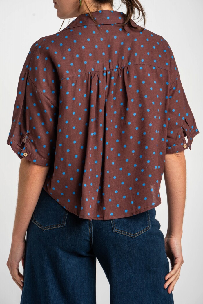 Blusa Con Lino Print Lunares Chocolate