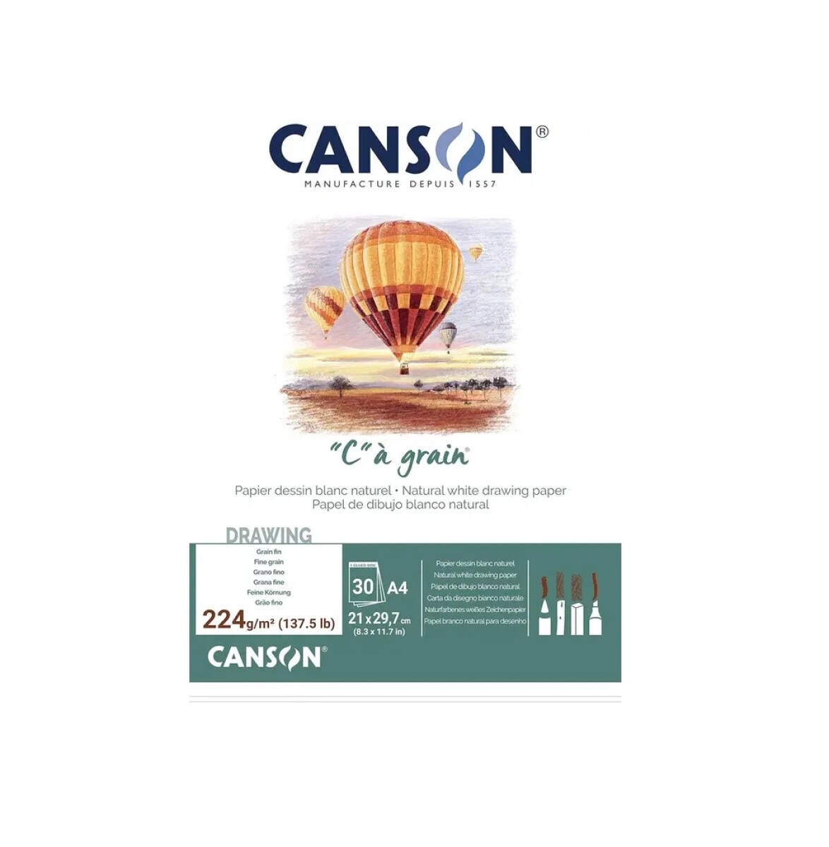 Block Canson A Grain A4 – 30 Hojas 180?g Grano Fino 