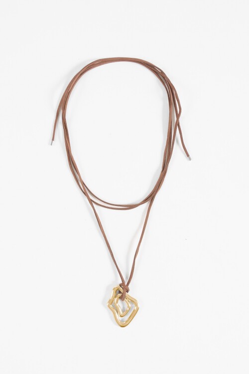 Collar acero con cordón dije irregular dorado