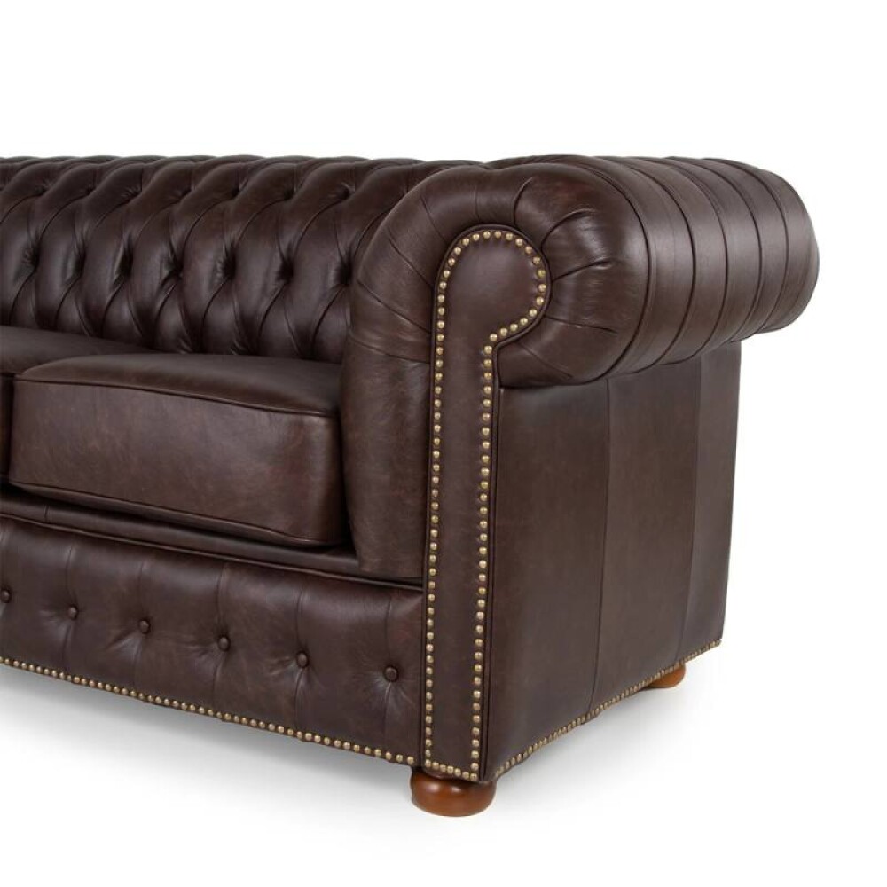 Sillón 100% Cuero - 3 Cuerpos - Chesterfield Caramelo