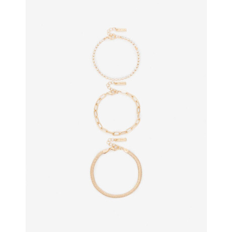 Set De Pulseras De Metal Y Strass Dorado