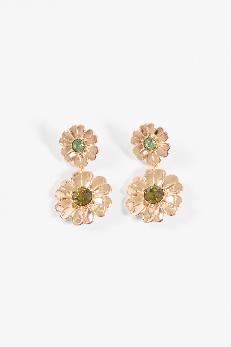 Caravanas flor piedra dorado