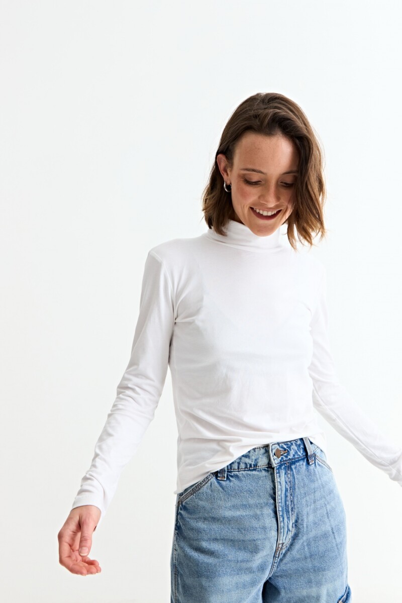 Remera cuello polera m/l básica - Blanco 