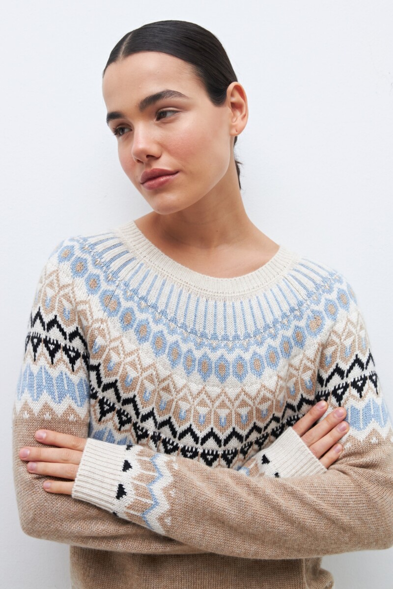 Sweater con guarda jacquard tostado