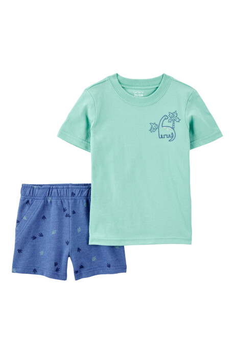 Set dos piezas de algodón, short y remera, diseño dino Sin color