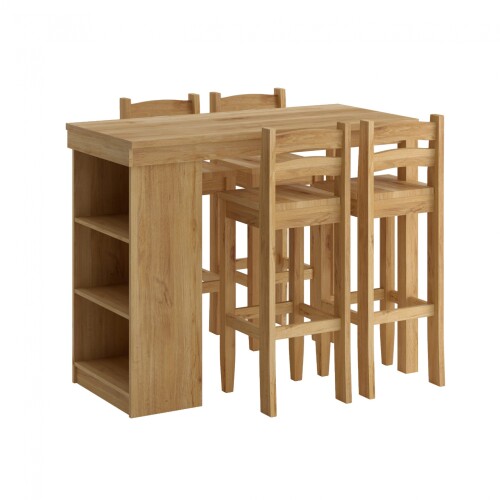 Desayunador 4 Bancos - Cocina Comedor Madera - Natural Desayunador 4 Bancos - Cocina Comedor Madera - Natural