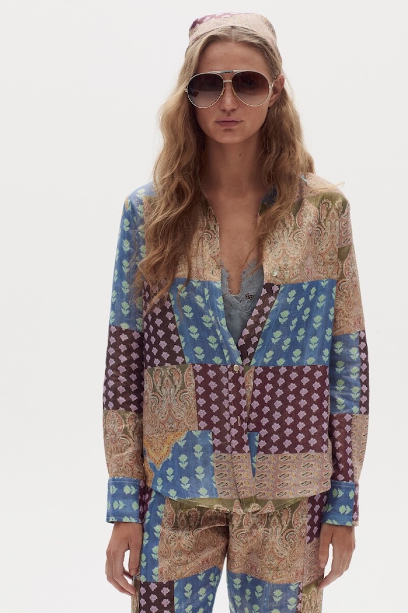 Camisa San Marino en Lino Metalizado Padma Gold Print
