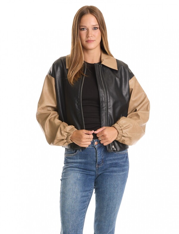 Chaqueta Bomber NEGRO/TOSTADO