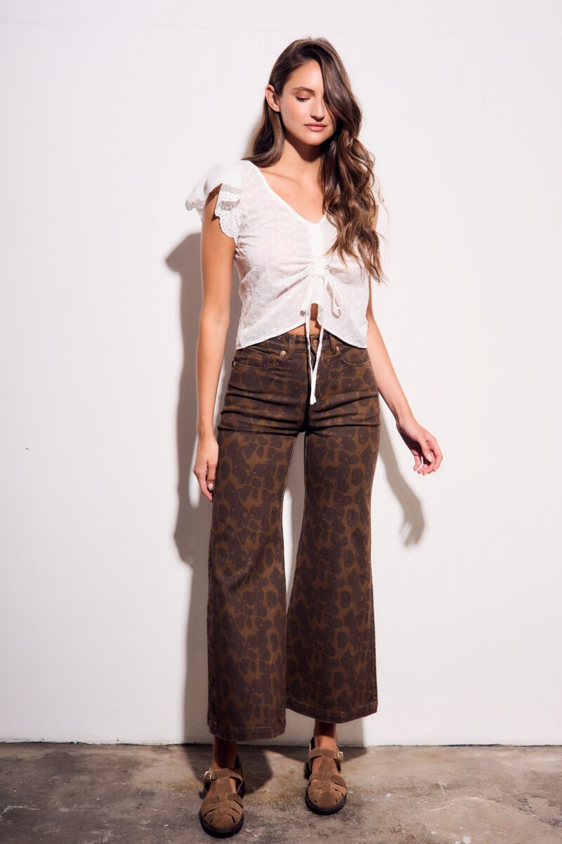 Jean Flared Wide Leg Estampado Chocolate