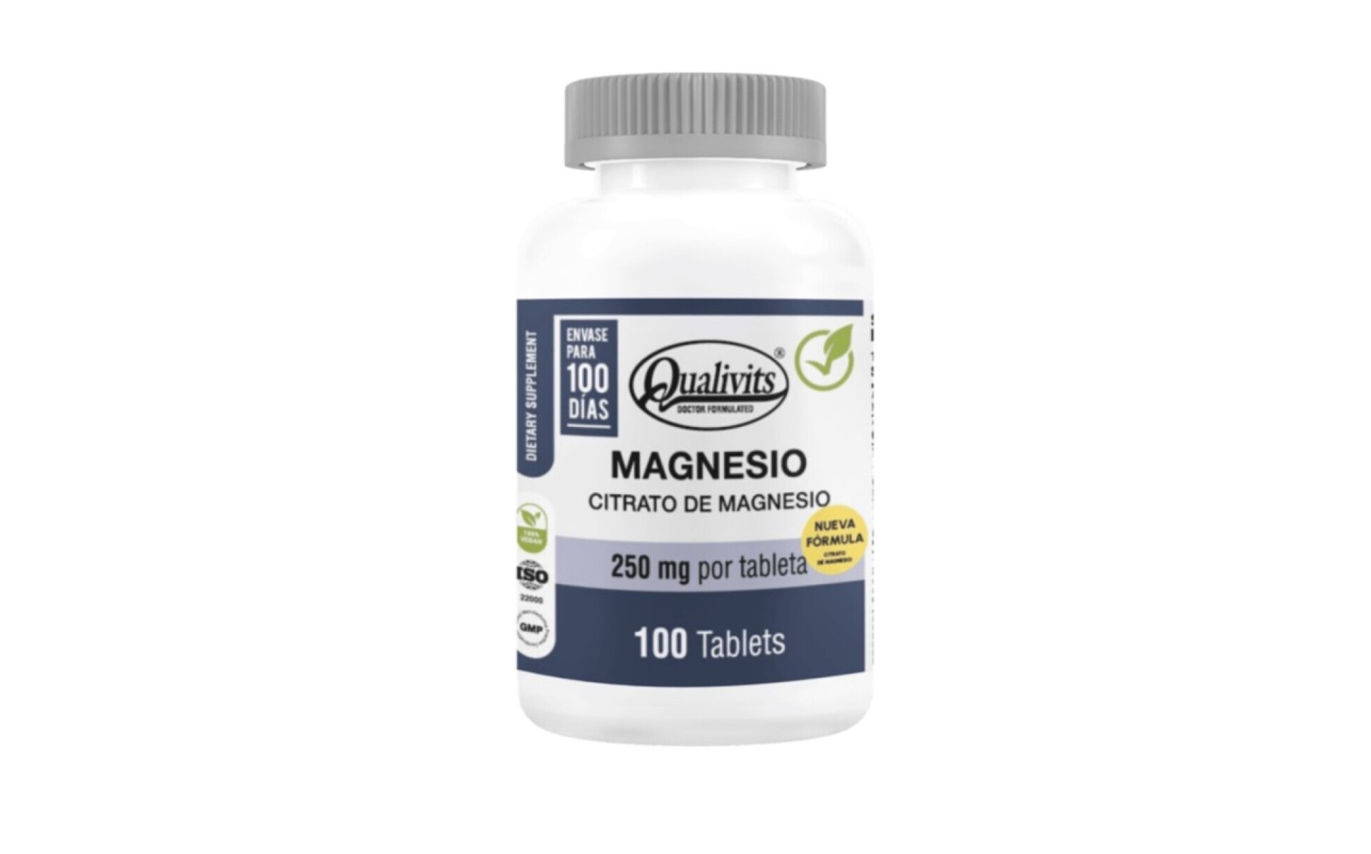 Qualivits Citrato de Magnesio 250 mg 100 Tabletas | Suplemento Mineral para Huesos y Músculos