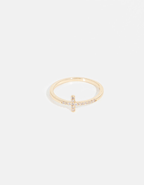 Anillos Chicos Strass Anillo Con Cruz - Dorado