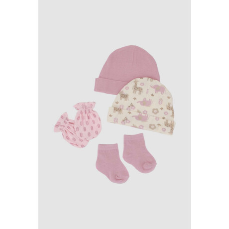 Pack Gorro+Medias+Guantes Jirafa Rosado