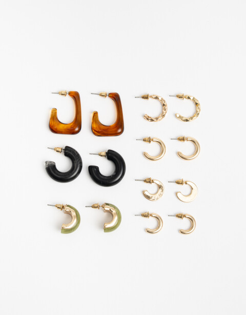 Aros Sets Color Set 7 Pares De Aros Mix Materiales - Dorado