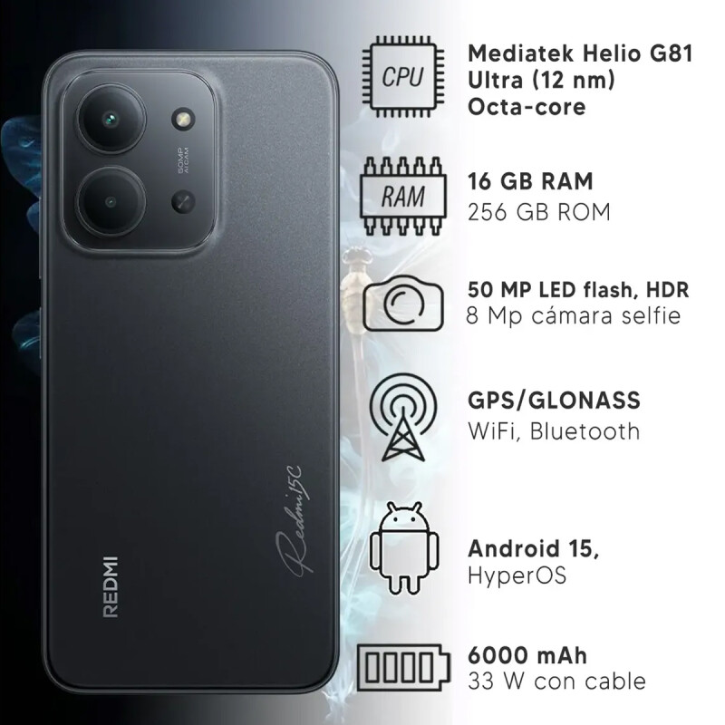 CELULAR XIAOMI REDMI 15C 8+8GB RAM Y 256GB LIBRE COLOR NEGRO Celular Xiaomi Redmi 15c 8+8gb Ram Y 256gb Libre Color Negro