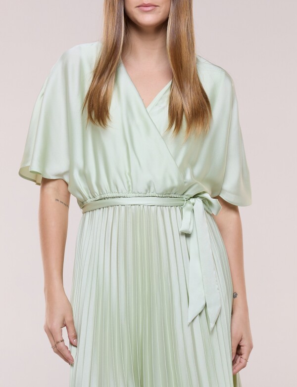 Vestido Saten Plisado VERDE CLARO