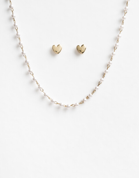 Bijouterie Set Sets temáticos Set De Aros Corazón Y Collar Con Perlas - Dorado