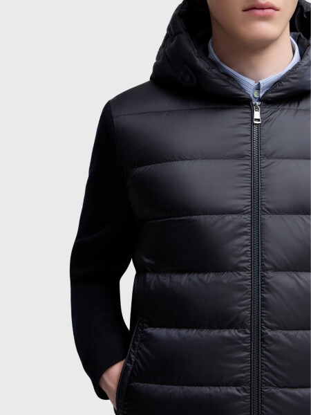 MONCLER - CARDIGAN CON CAPUCHA DE LANA ACOLCHADA Y CIERRE Azul