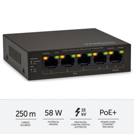 PoE Switch 5p 10/100 | 4p | SF 500 PoE | Intelbras 3855