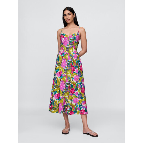 SL VNECK SHIRRED MAXI SP SU25 FLRL LEAF MLT