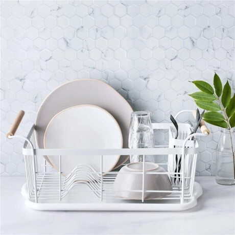 Escurridor Metal C/Asas Madera 47X30X16Cm Blanco