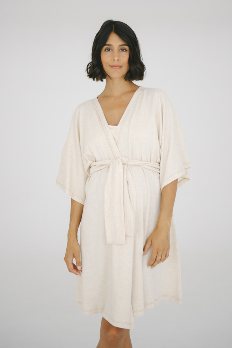 Bata Maternal Aurora Algodón – Embarazo y Lactancia - Beige Melange 