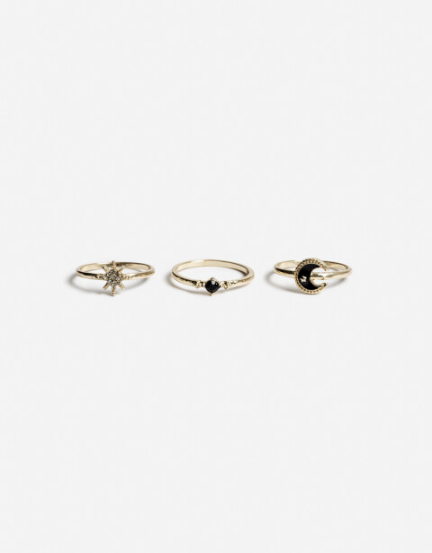 Sets Anillos Strass Set De Argollas Con Dijes - Dorado