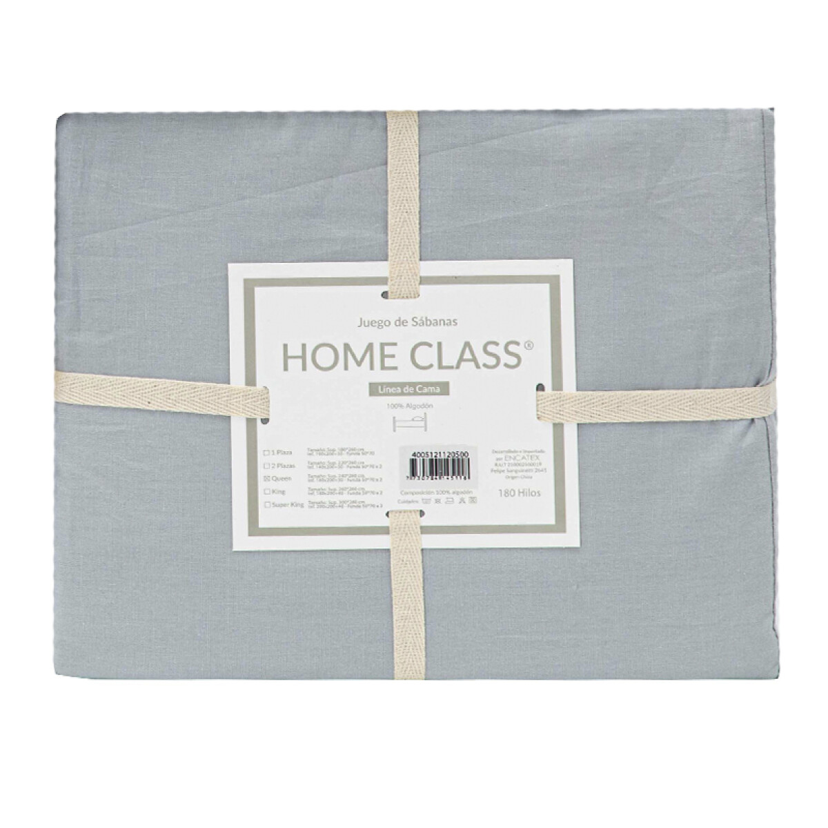 Juego Sábanas 1 Plaza Home Class Lisas 180 Hilos 100% Algodón - GRIS 