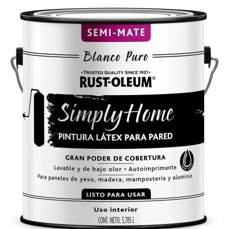 Pintura Látex Lavable Interior Rust-Oleum Blanco Semi Mate 3.78L Pintura Látex Lavable Interior Rust-Oleum Blanco Semi Mate 3.78L