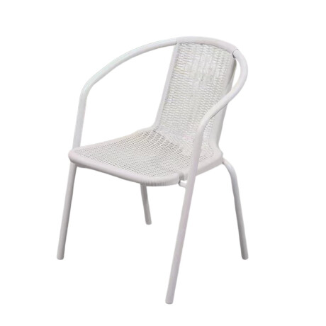 Silla de plastico con posabrazos imita rattan blanco Silla de plastico con posabrazos imita rattan blanco