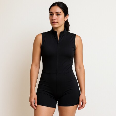 ENTERITO CORTO DE LYCRA SIN MANGA NEGRO