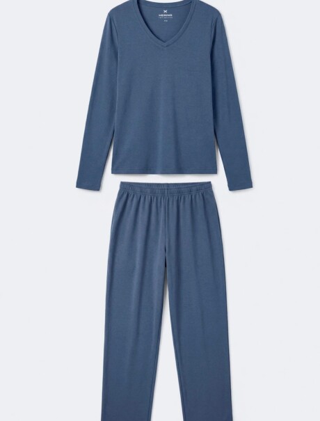 PIJAMA DE ALGODÓN CON PANTALÓN LARGO AZUL