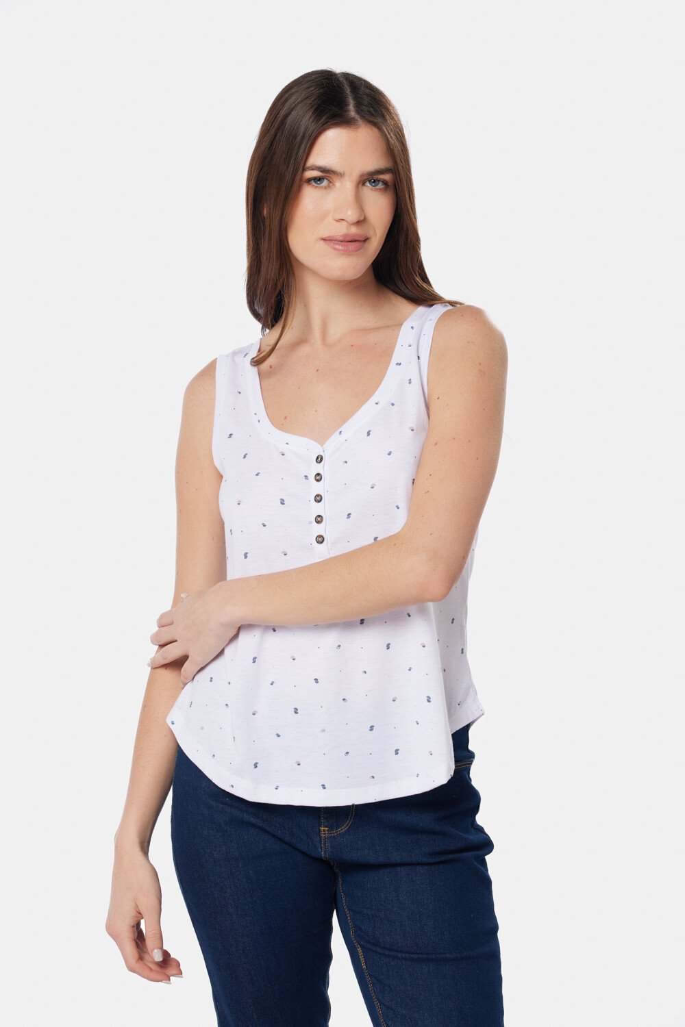 MUSCULOSA ESTAMPADA CON BOTONES Blanco