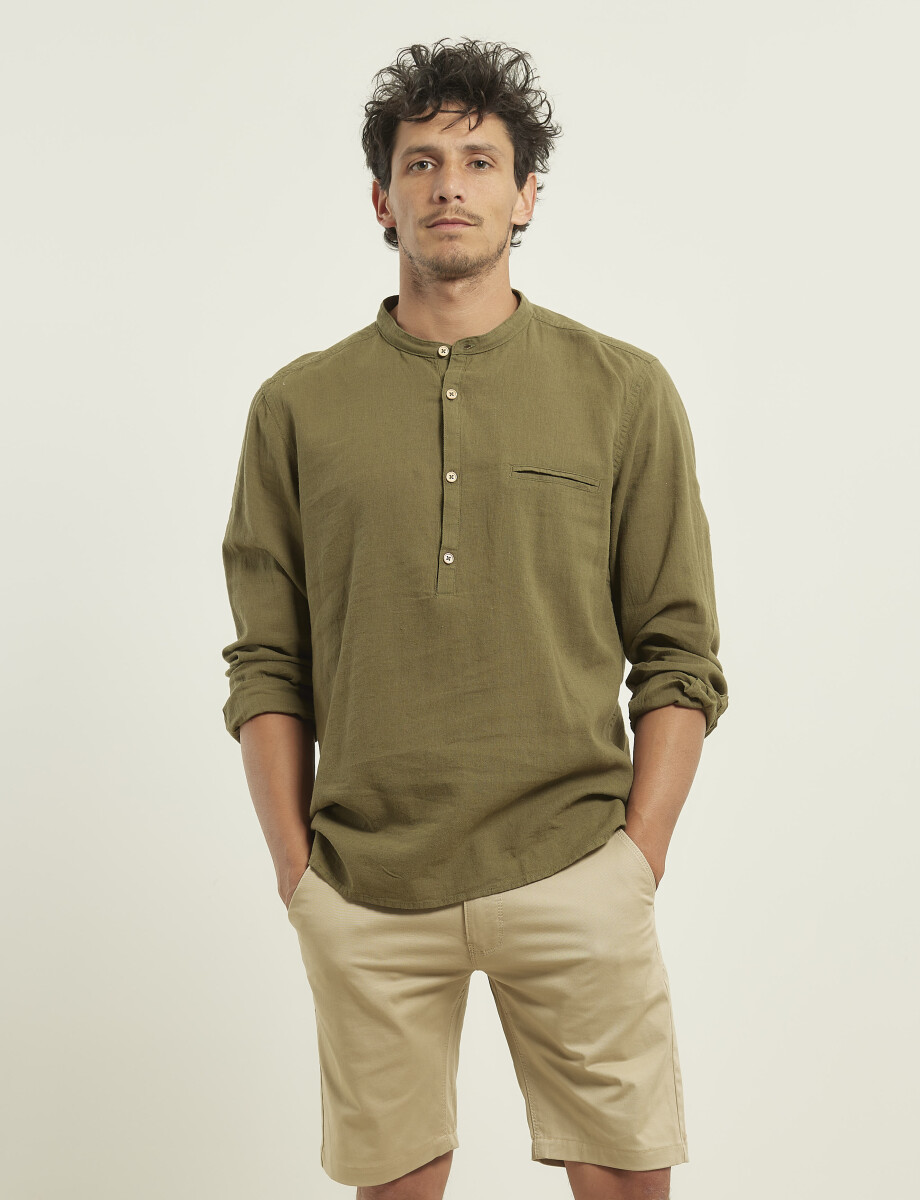 012105 CAMISA HARRINGTON LABEL DE LINO Verde
