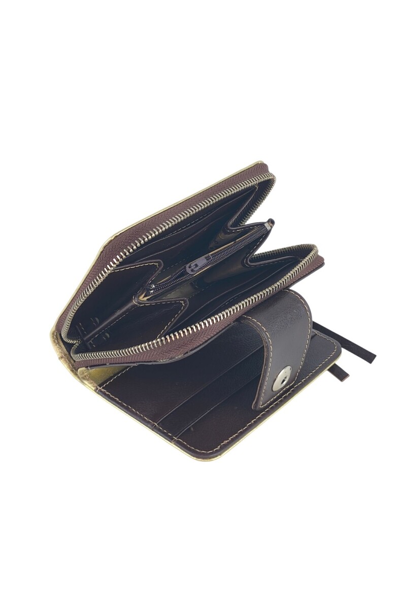 Billetera Monedero Cuero Genuino | Compacta, Cremallera y Broche Magnético Dorado