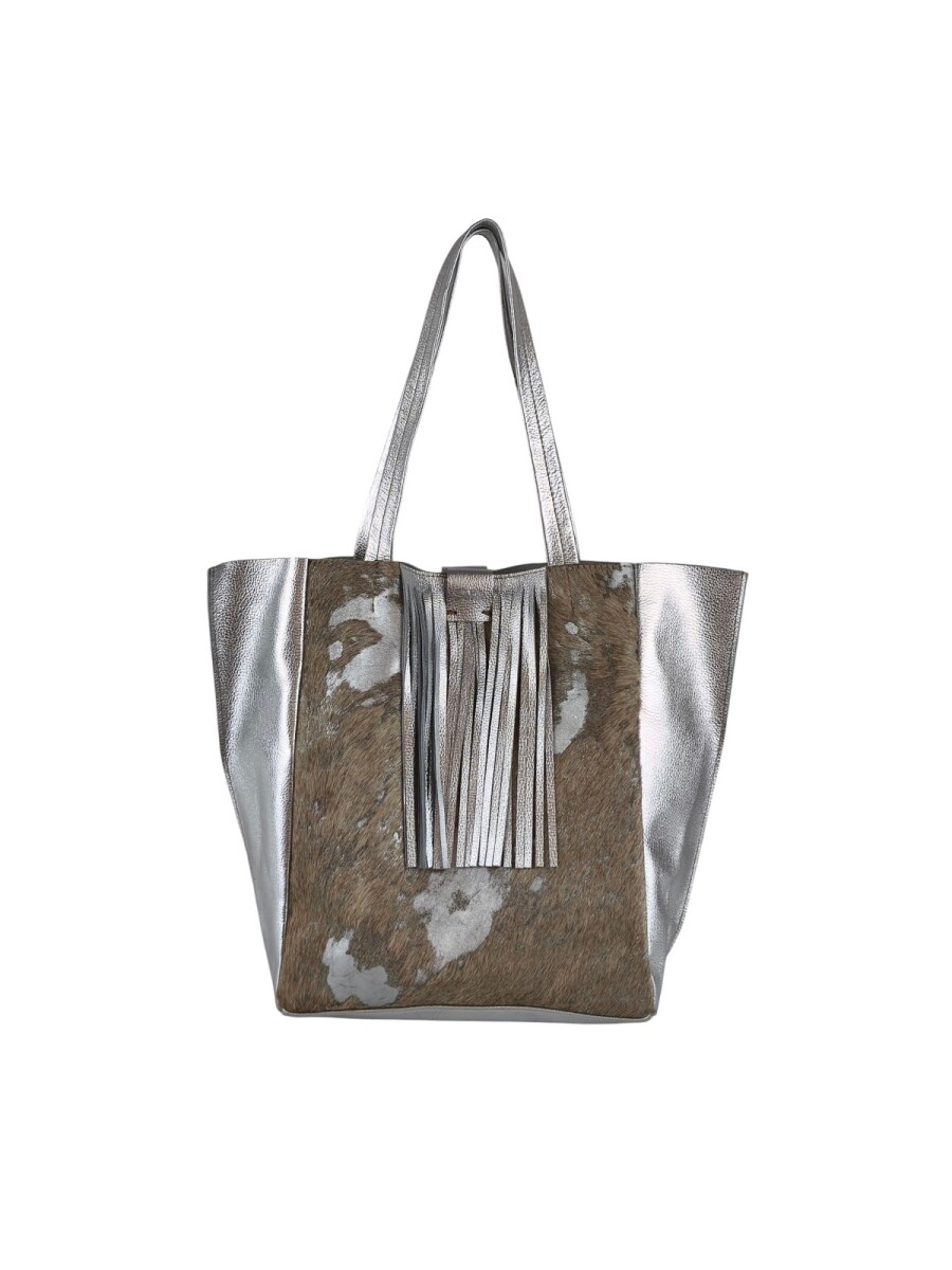 Tote Bag de cuero con pelo - Plateado 