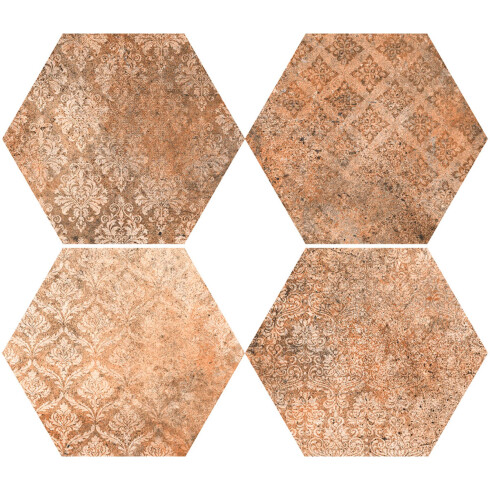 Porcelanato Hexagonal Cotto Decorado Mate 22X25Cm Piso Pared GAMAS DE TERRACOTA