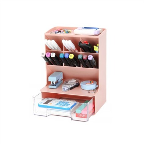 Organizador para útiles con cajón Rosado