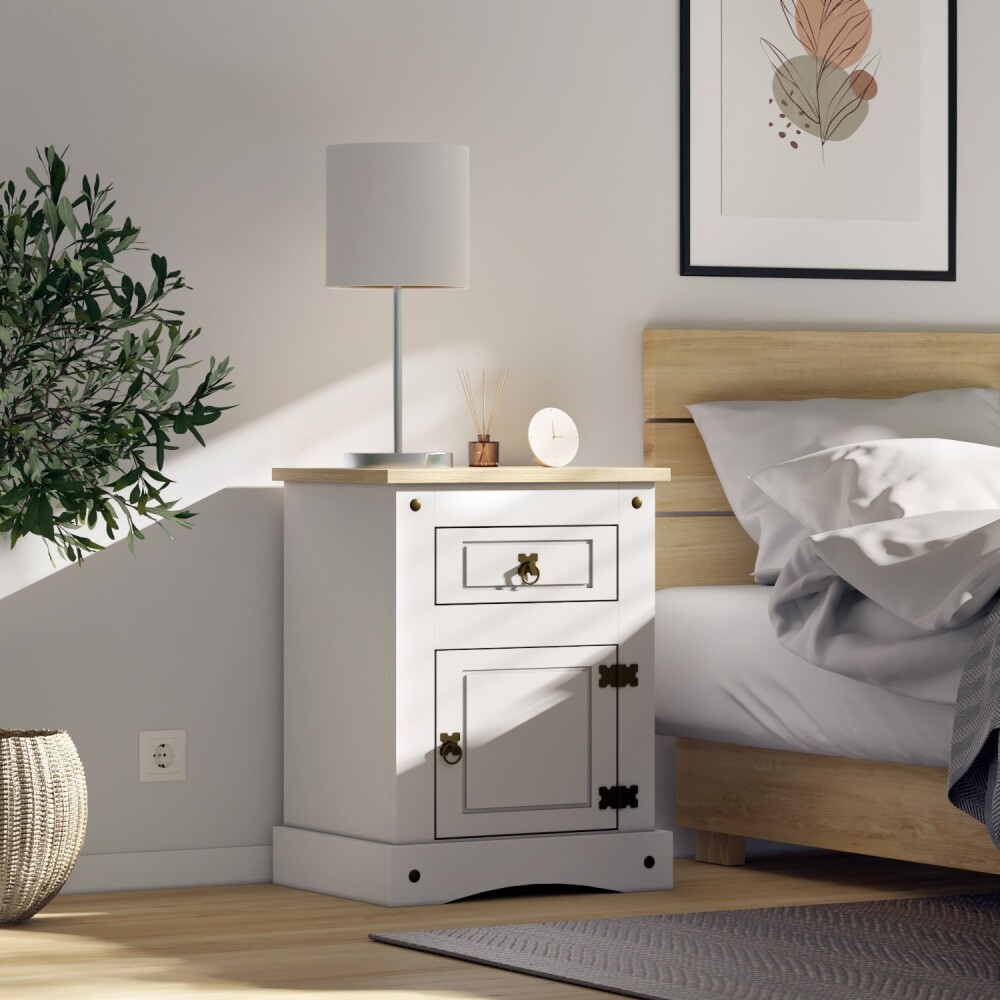 Mesa de luz 1 puerta 1 cajon - Linea mexicana Blanco