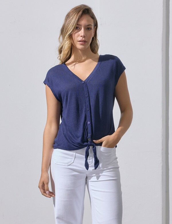 Blusa Botones Nudo AZUL