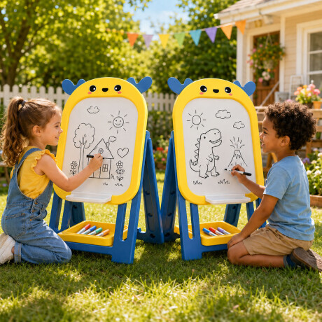Pizarrón Magnético Infantil Plegable Para Dibujar y Aprender Azul/amarillo
