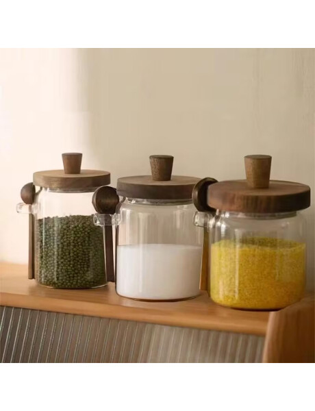 FRASCO VIDRIO C/CUCHARA Y TAPA MADERA D10x13.5CM FRASCO VIDRIO C/CUCHARA Y TAPA MADERA D10x13.5CM