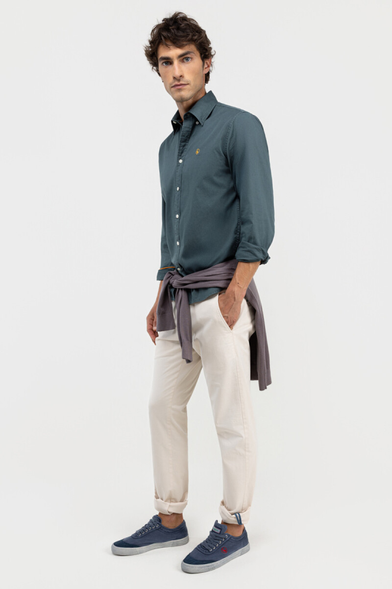 Camisa Garment Dyed Verde Oscuro