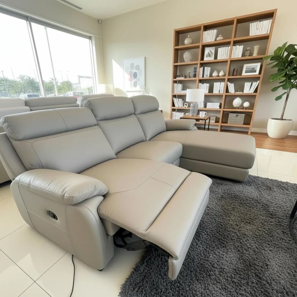 SOFA SILLÓN CON CHAISE RECLINABLE RETRACTIL CON SISTEMA ELECTRICO Y EN CUERO GENUINO SOFA SILLÓN CON CHAISE RECLINABLE RETRACTIL CON SISTEMA ELECTRICO Y EN CUERO GENUINO