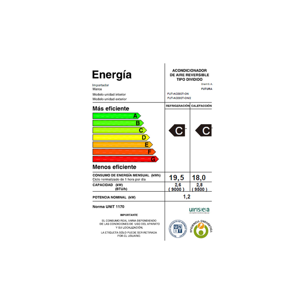 Aire Acondicionado Futura FUT-AC09ST-ON 9000 BTU Aire Acondicionado Futura FUT-AC09ST-ON 9000 BTU